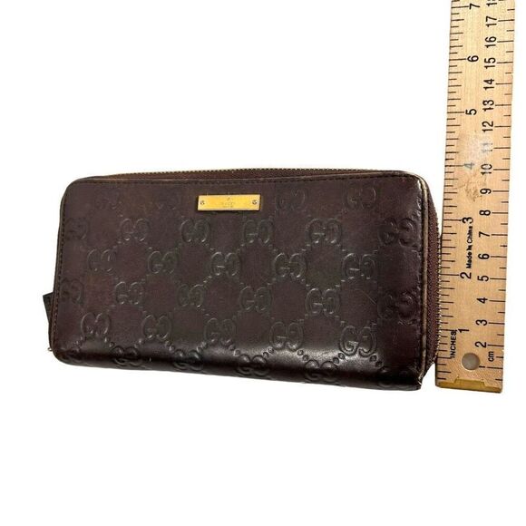 GUCCI Brown Leather Authentic Guccissima Monogram Long Zippered Wallet - Picture 9 of 12